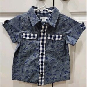 Mud Pie‎ Boys Button Up Collar Shirt Fish Theme Size Toddler Small 12M/18M